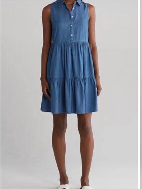 Tommy Hilfiger Sleeveless Tiered Chambray Dress in Denim Blue